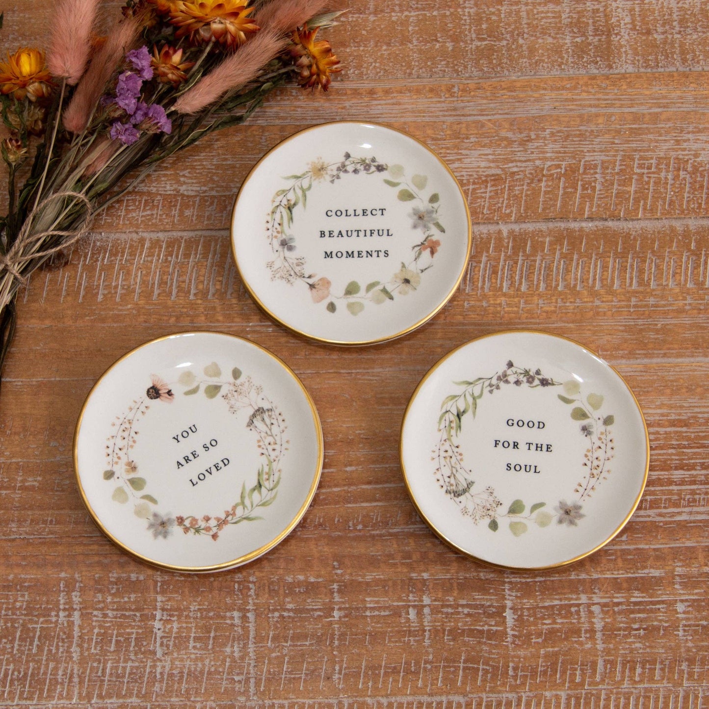 Floral Trinket Plates With Gold Rim