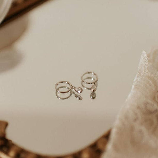 April Raindrop Dangle Hoops: Silver