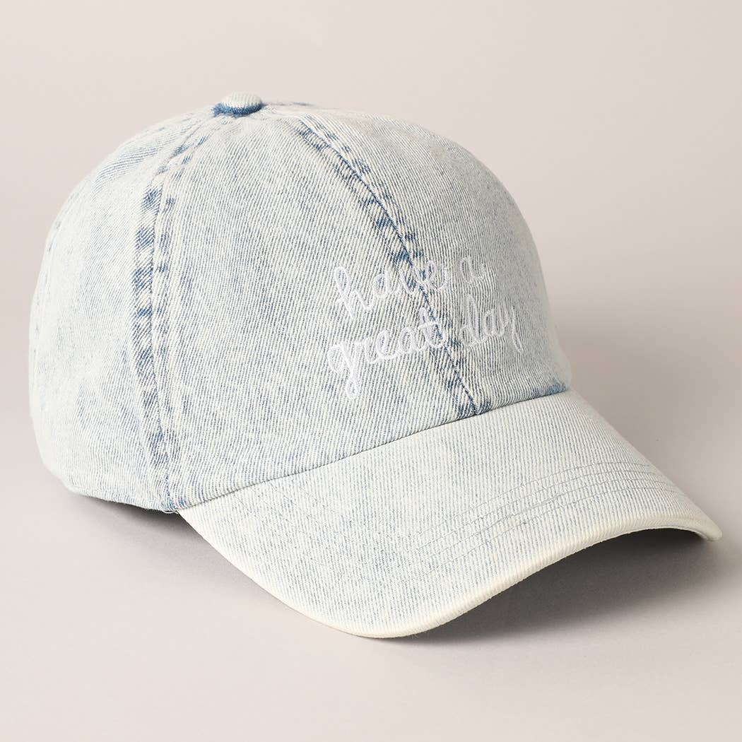 Have a great day Embroidery Denim Baseball Cap: Light blue