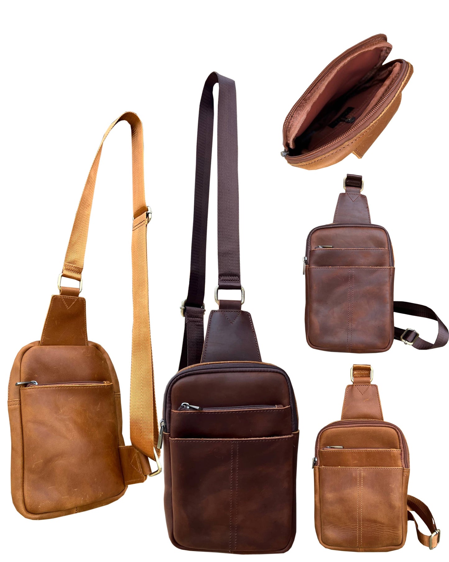 The Gia Leather Crossbody (Light brown)