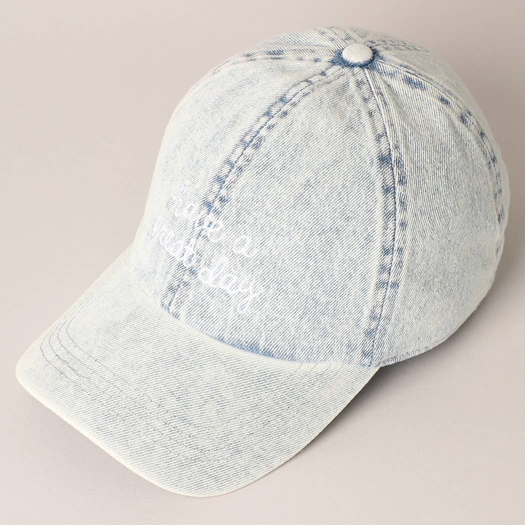Have a great day Embroidery Denim Baseball Cap: Light blue