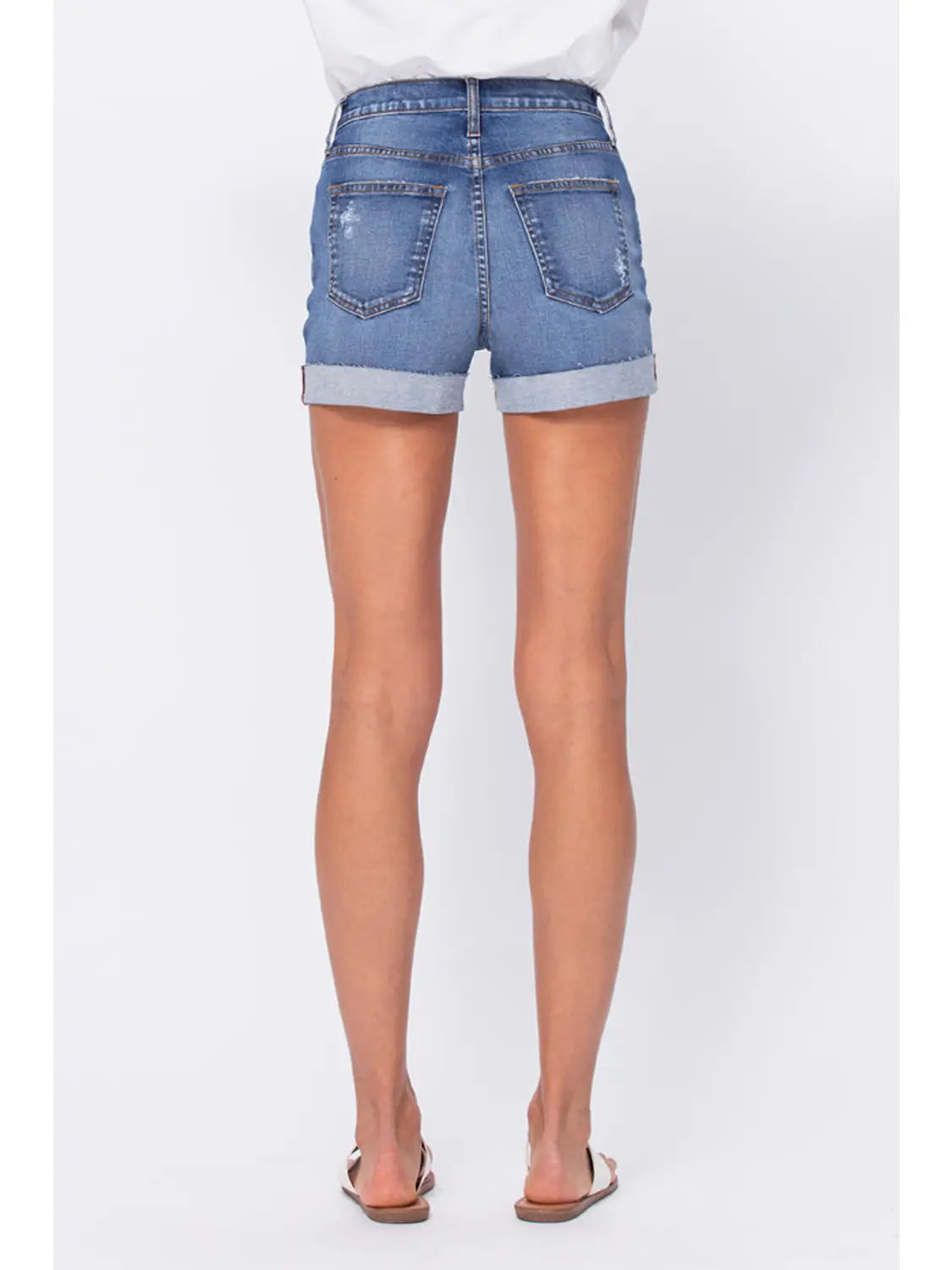 High Rise Denim Shorts With Raw Cuff (Small-Large)