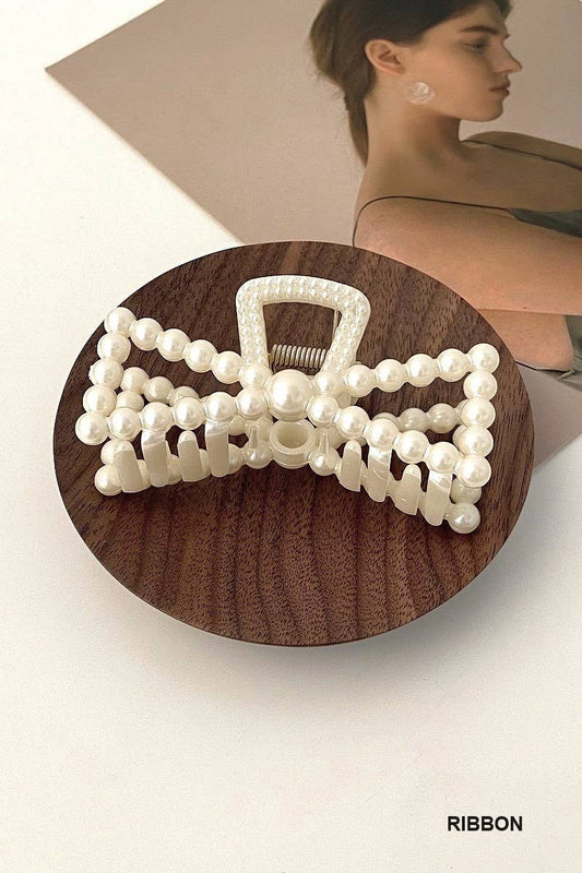 Faux Pearl Decor Hair Claw Clips