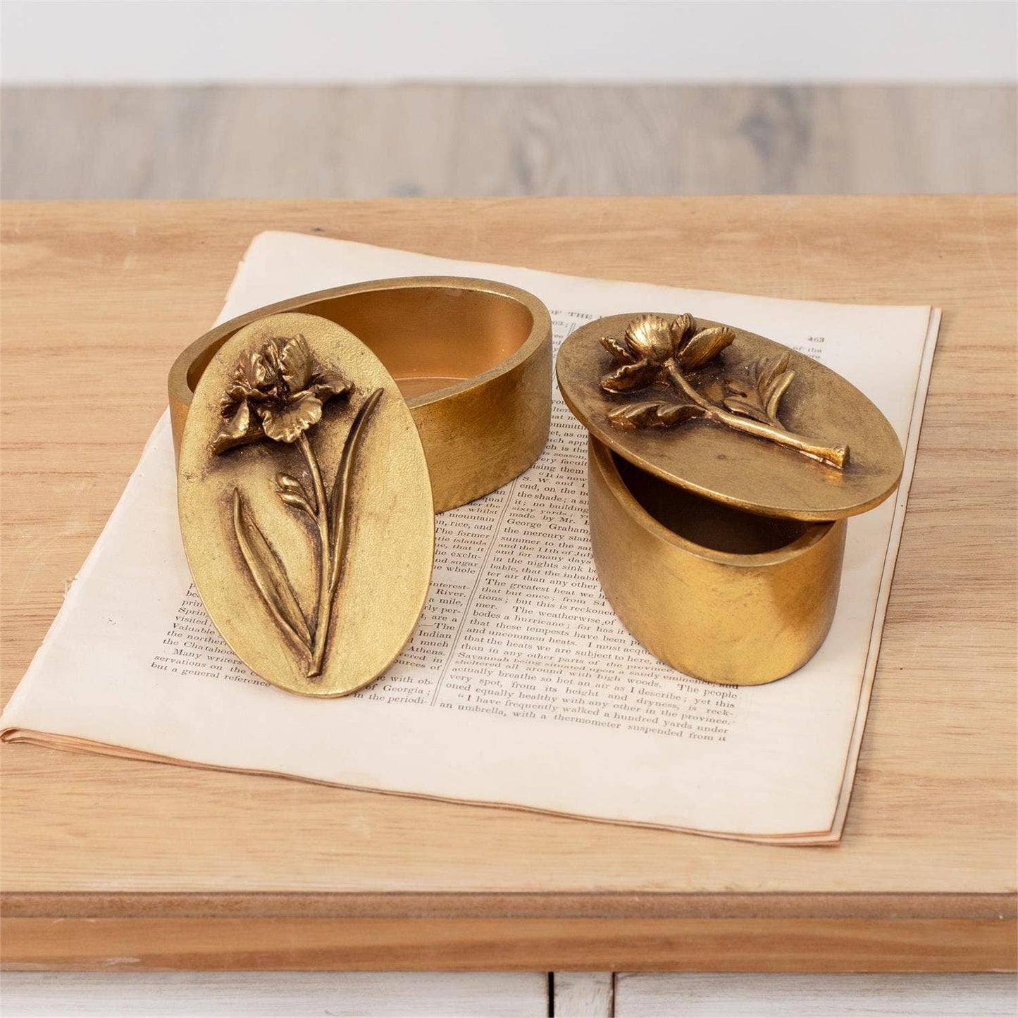 Brass Tone Floral Trinket Boxes