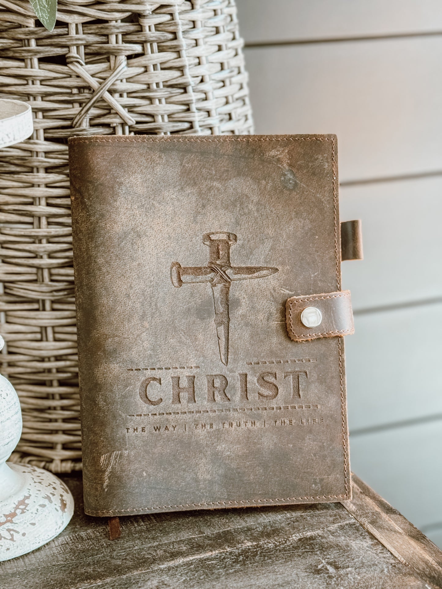 Rugged Cross Leather Journal "Christ. the way the truth and the light"