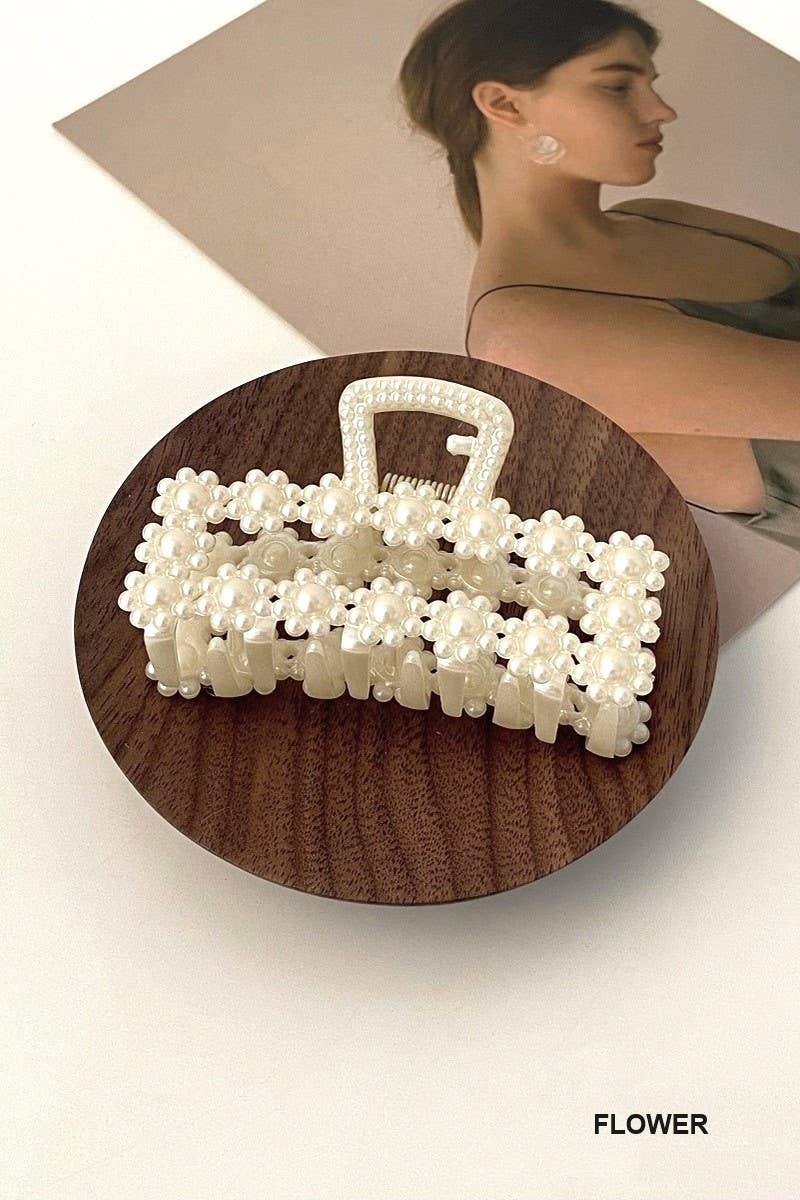 Faux Pearl Decor Hair Claw Clips