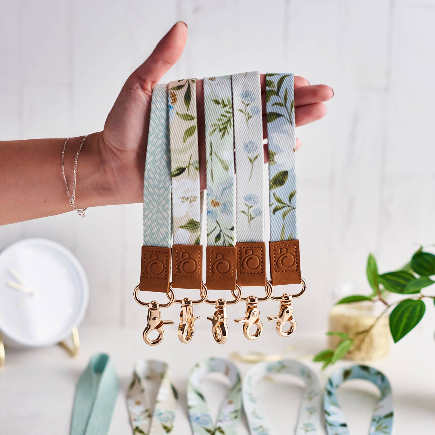 Keychain Lanyard: Green Floral