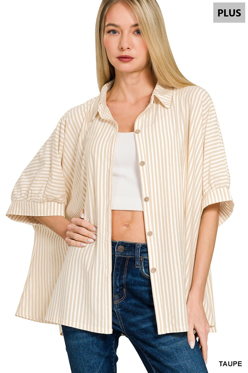 Oversized Button Down Top - Taupe