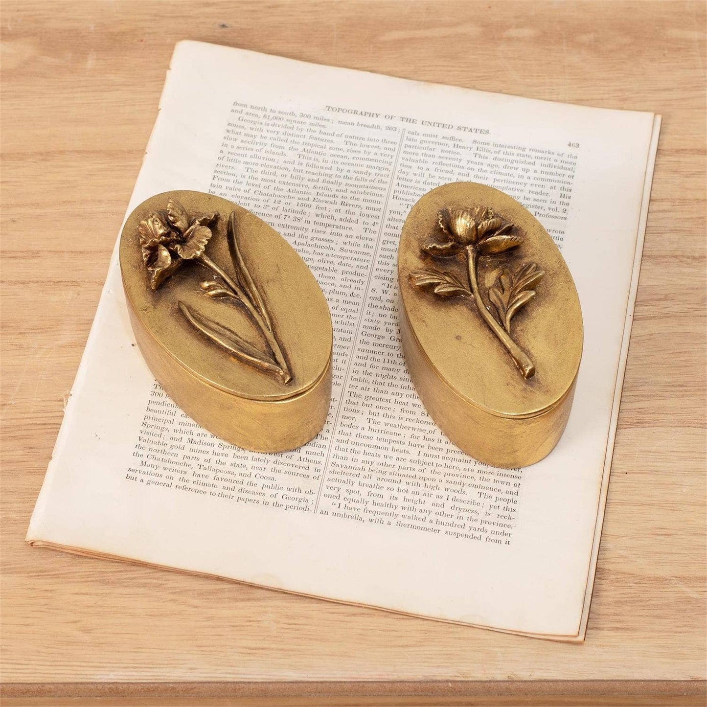 Brass Tone Floral Trinket Boxes