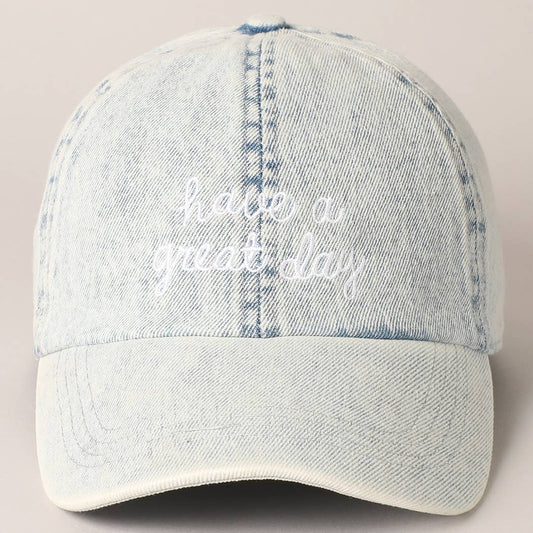 Have a great day Embroidery Denim Baseball Cap: Light blue
