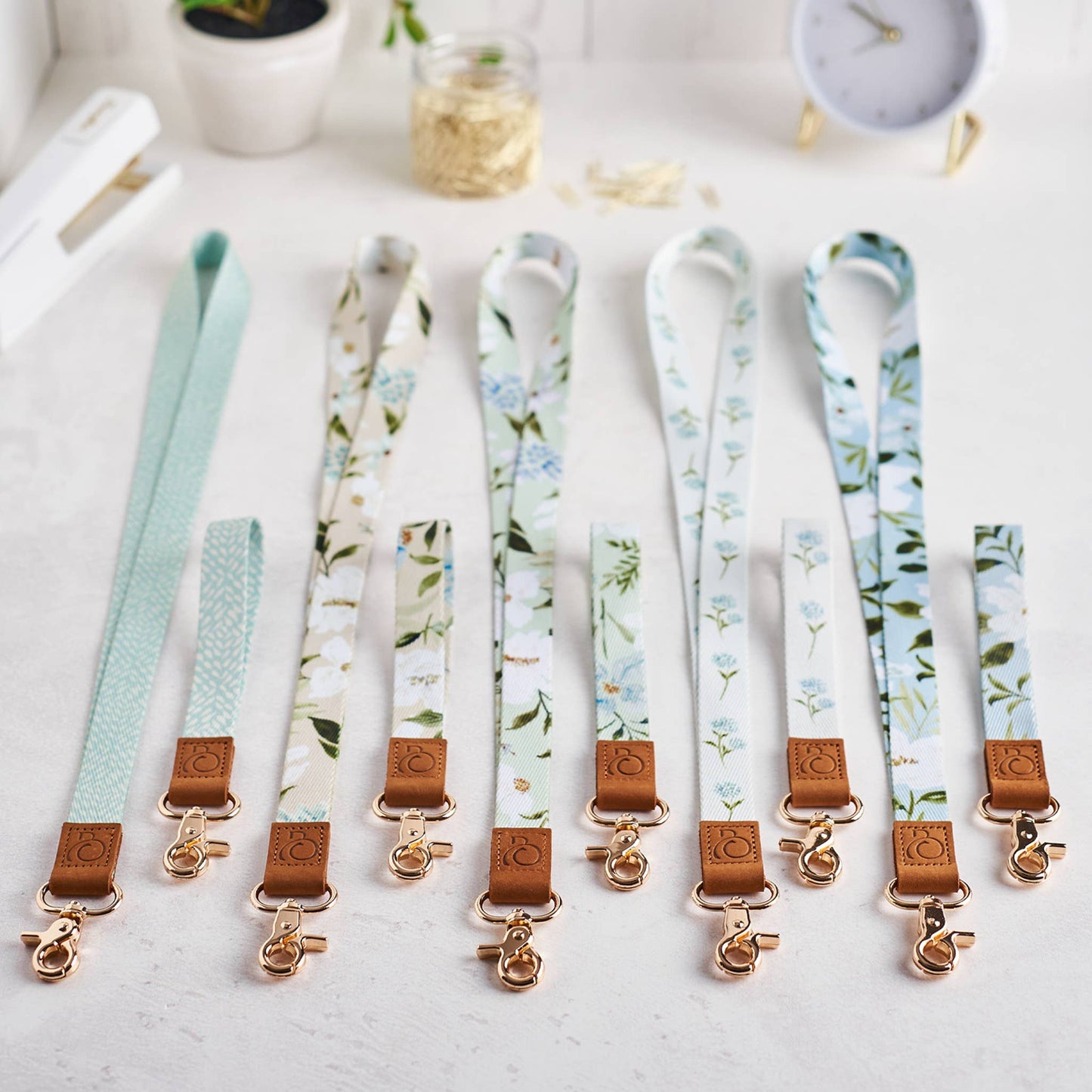 Keychain Lanyard: Green Floral