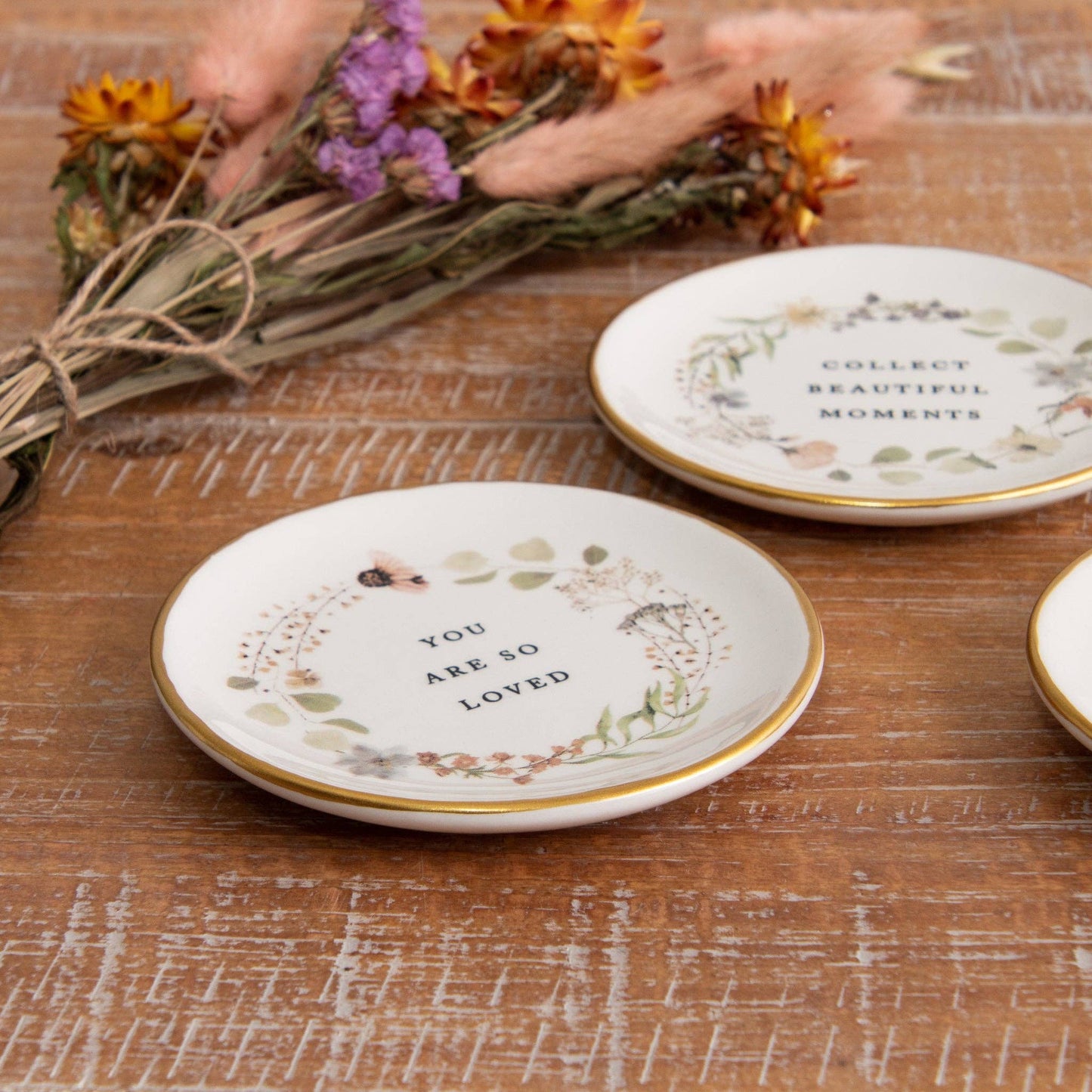 Floral Trinket Plates With Gold Rim