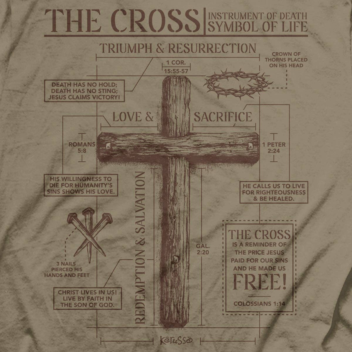 Kerusso Christian T-Shirt The Cross: Khaki