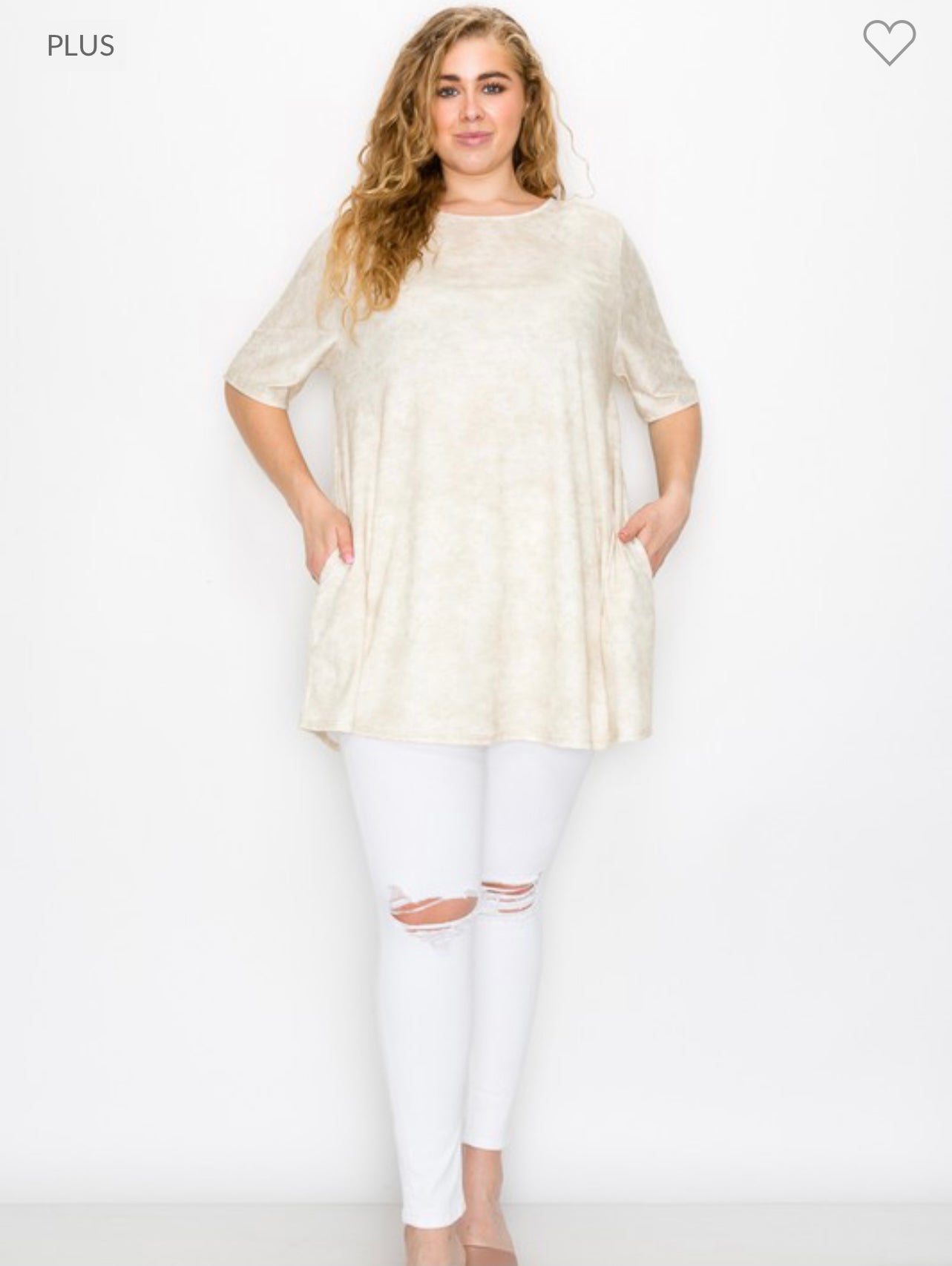 Beige/White 3/4 sleeve top (3X-5X)