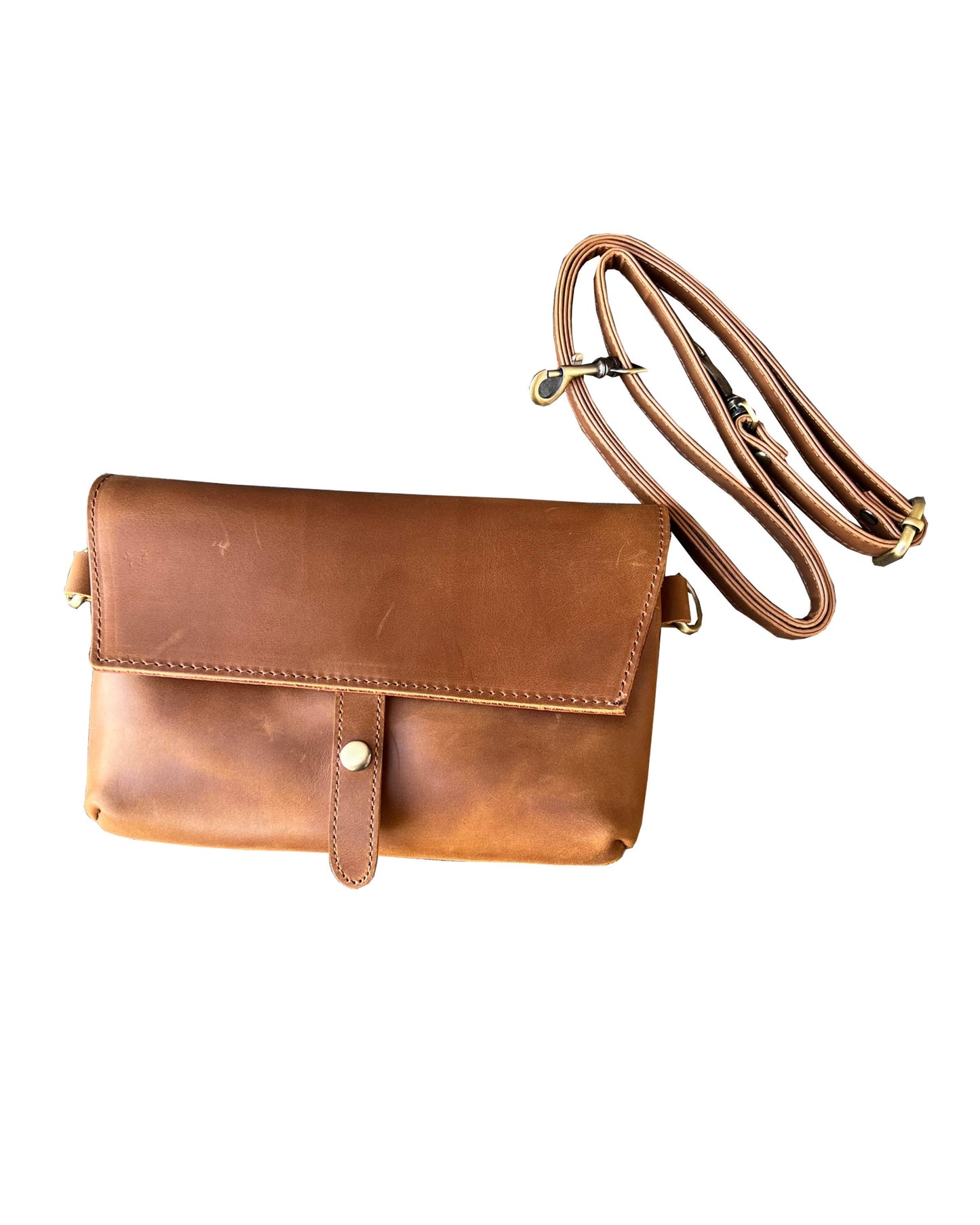 The Madeline genuine leather crossbody: Light Brown