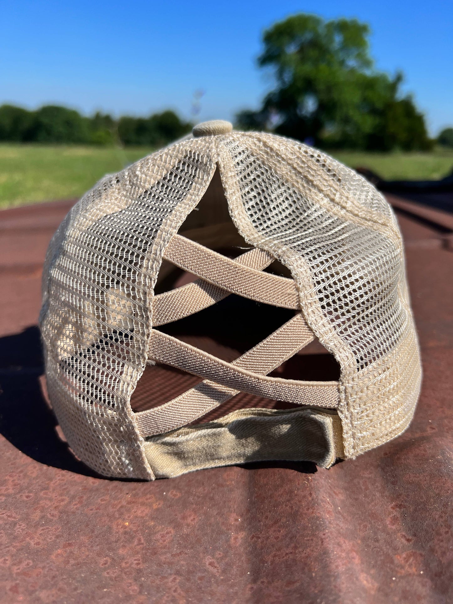 Tooled Leather Khaki Baseball Cap