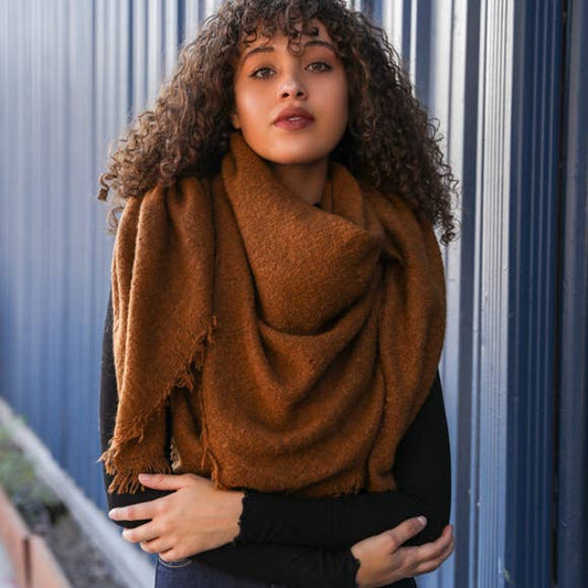 Cozy Mohair Square Blanket Scarf : Camel