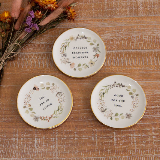 Floral Trinket Plates With Gold Rim
