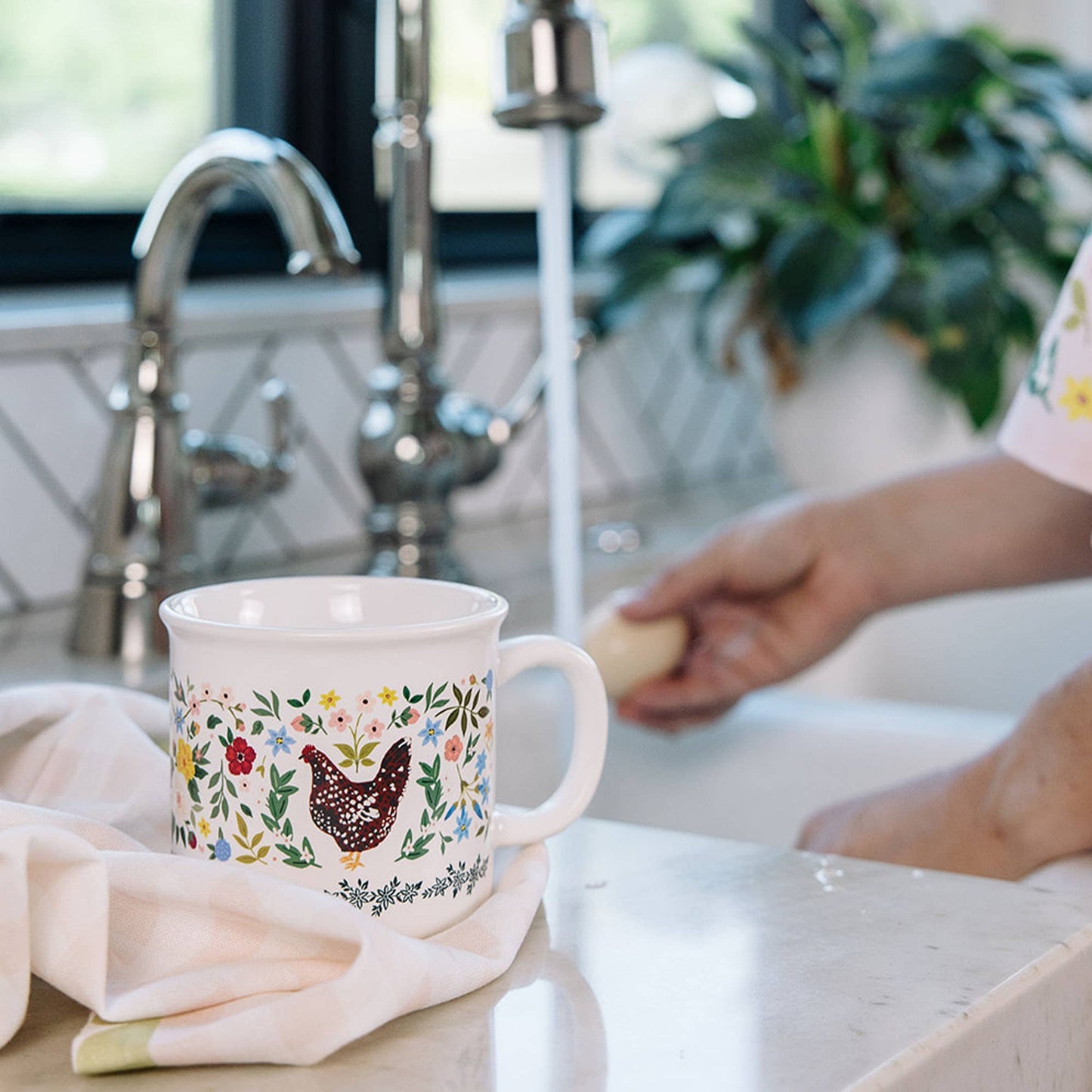 Chickens Folk Floral Mug