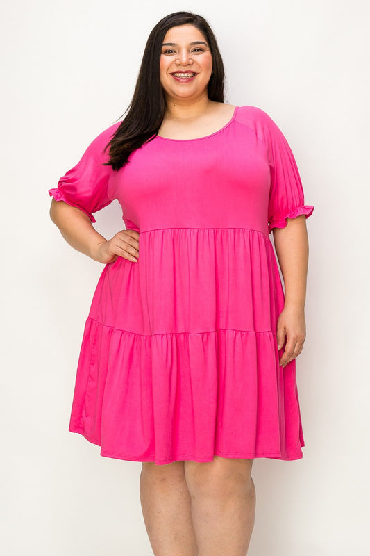 The Joanne Babydoll Midi Dress - Hot Pink