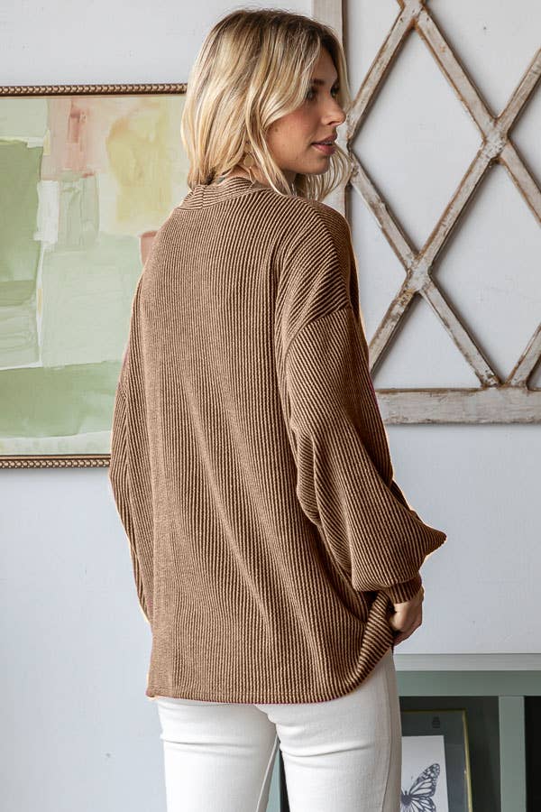 Ribbed Cardigan - Chestnut Brown