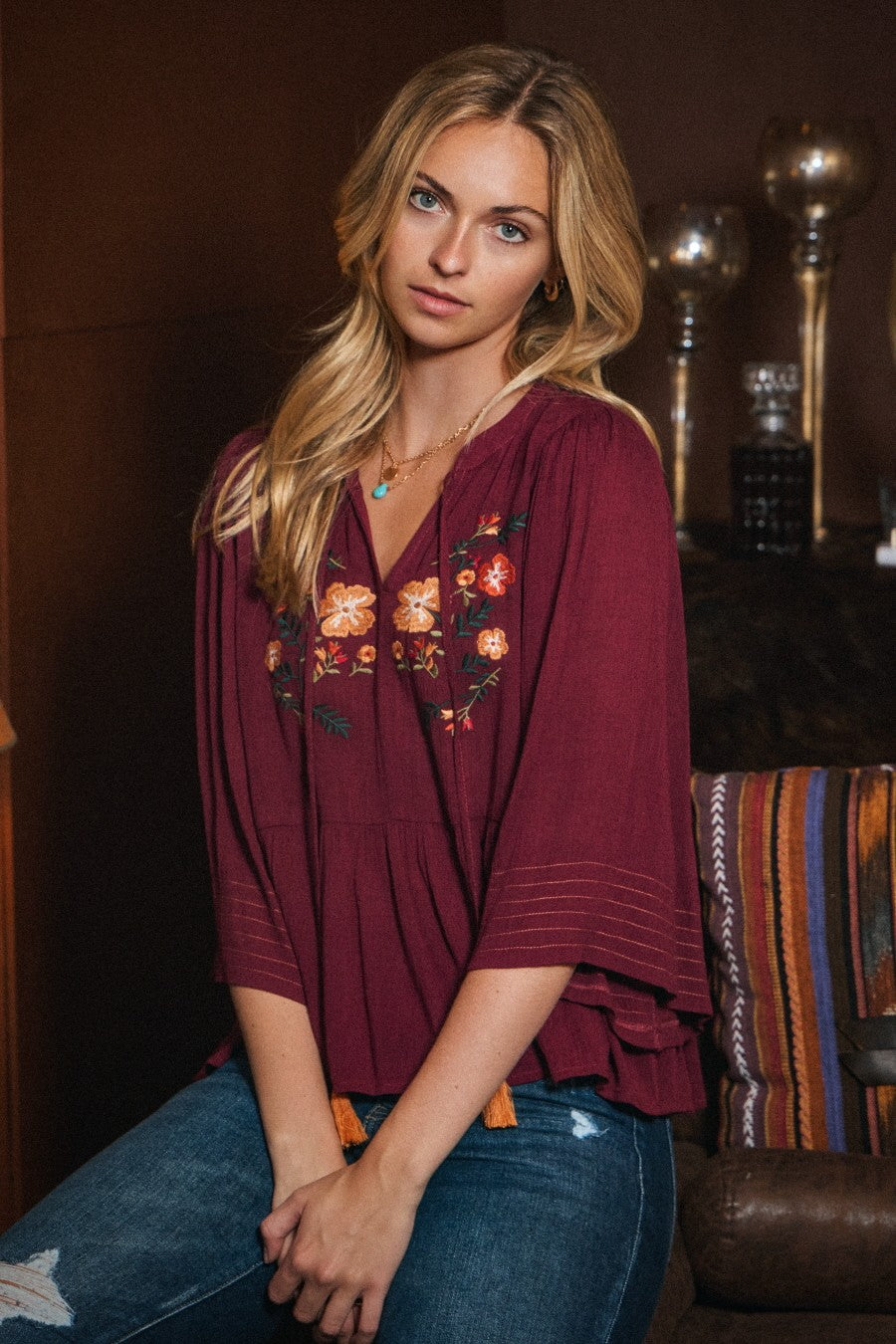 The Tonya Floral Blouse - Burgundy