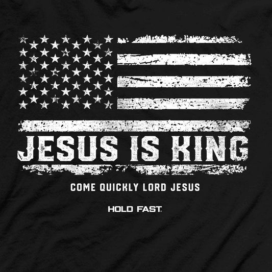 HOLD FAST Mens T-Shirt Jesus Is King Flag: Black / 2X