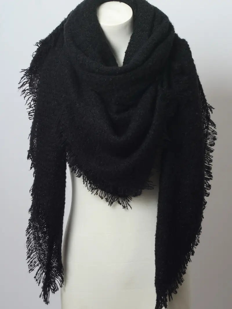 Solid Marl Woven Blanket Scarf - Black