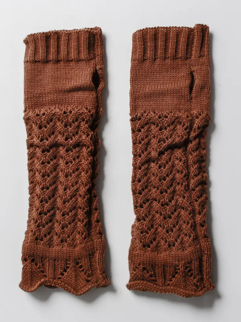 Knitted Arm Warmers - Brown