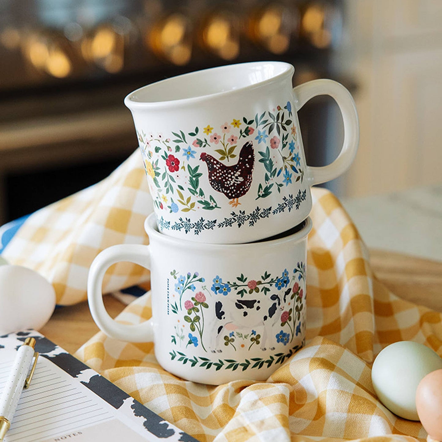 Chickens Folk Floral Mug