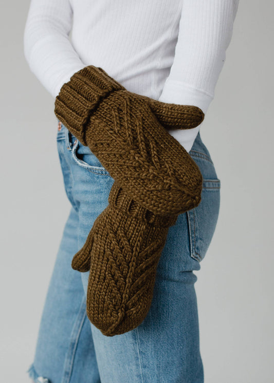 Olive Decorative Cable Knit Mittens