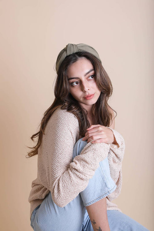 Summer Wide Stripe Topknot Headband: Olive