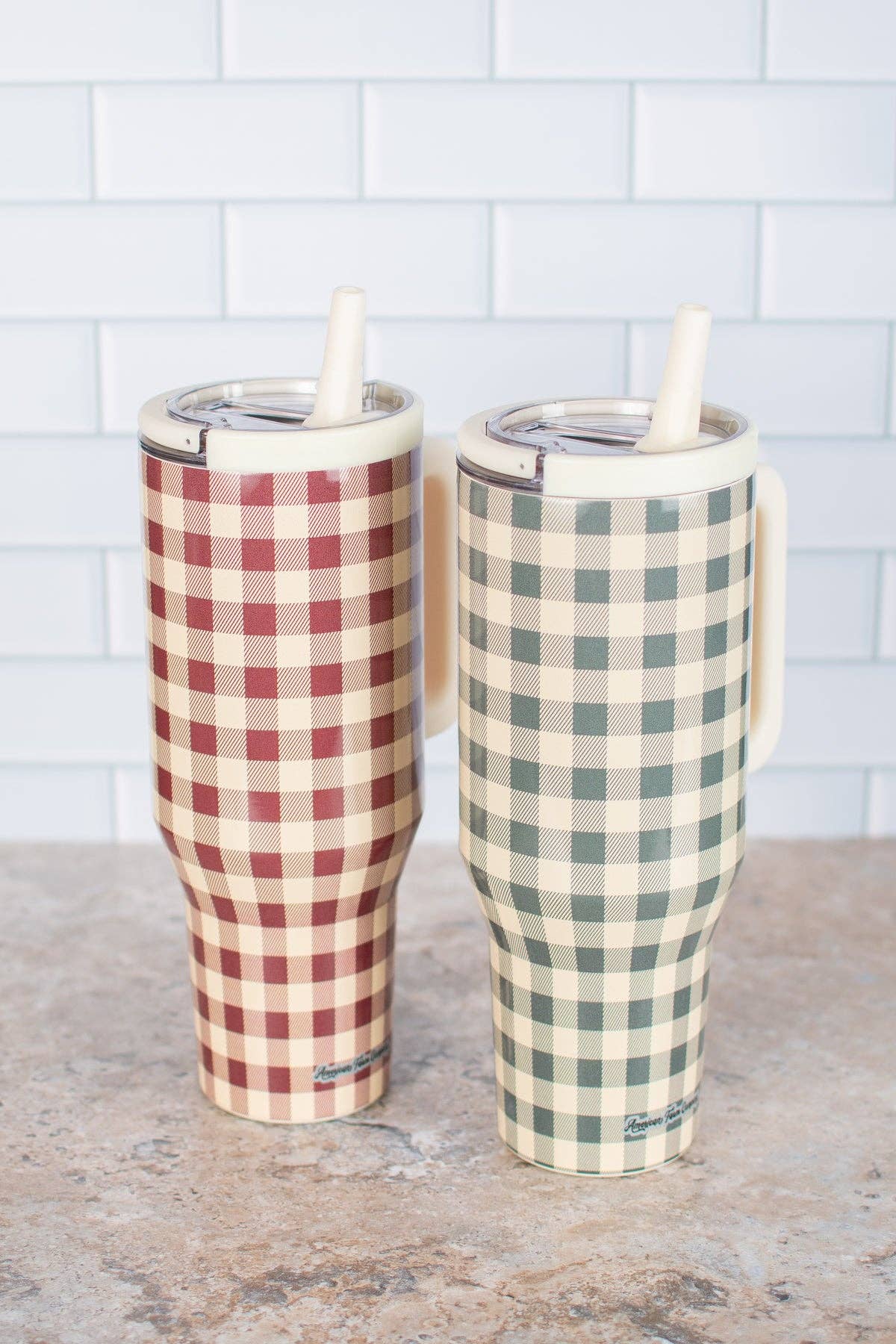 Cranberry Gingham 40oz Water Tank Tumbler