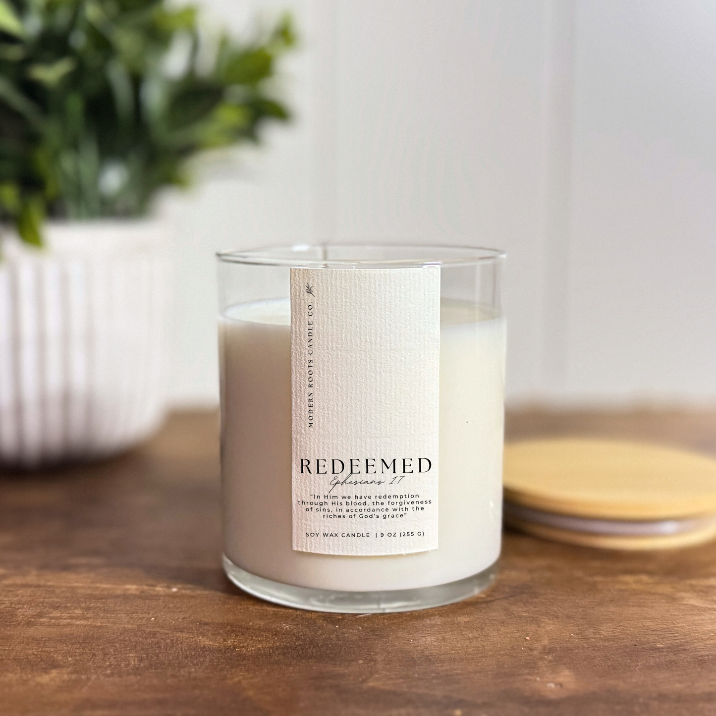 Redeemed | Eucalyptus & Mint | 9 oz. Clear Jar Soy Candle: No Lid