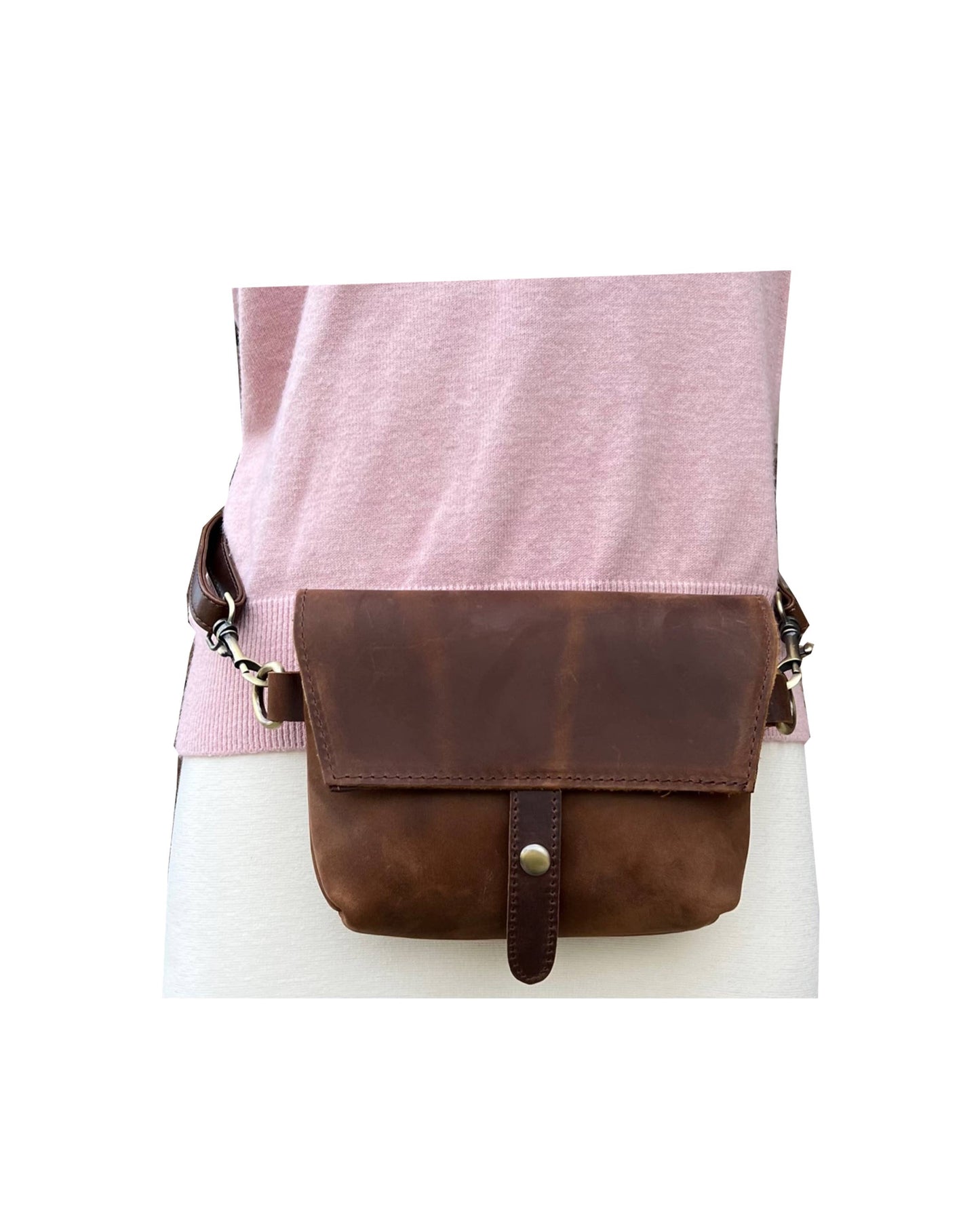 Crazy horse genuine leather crossbody: Brown