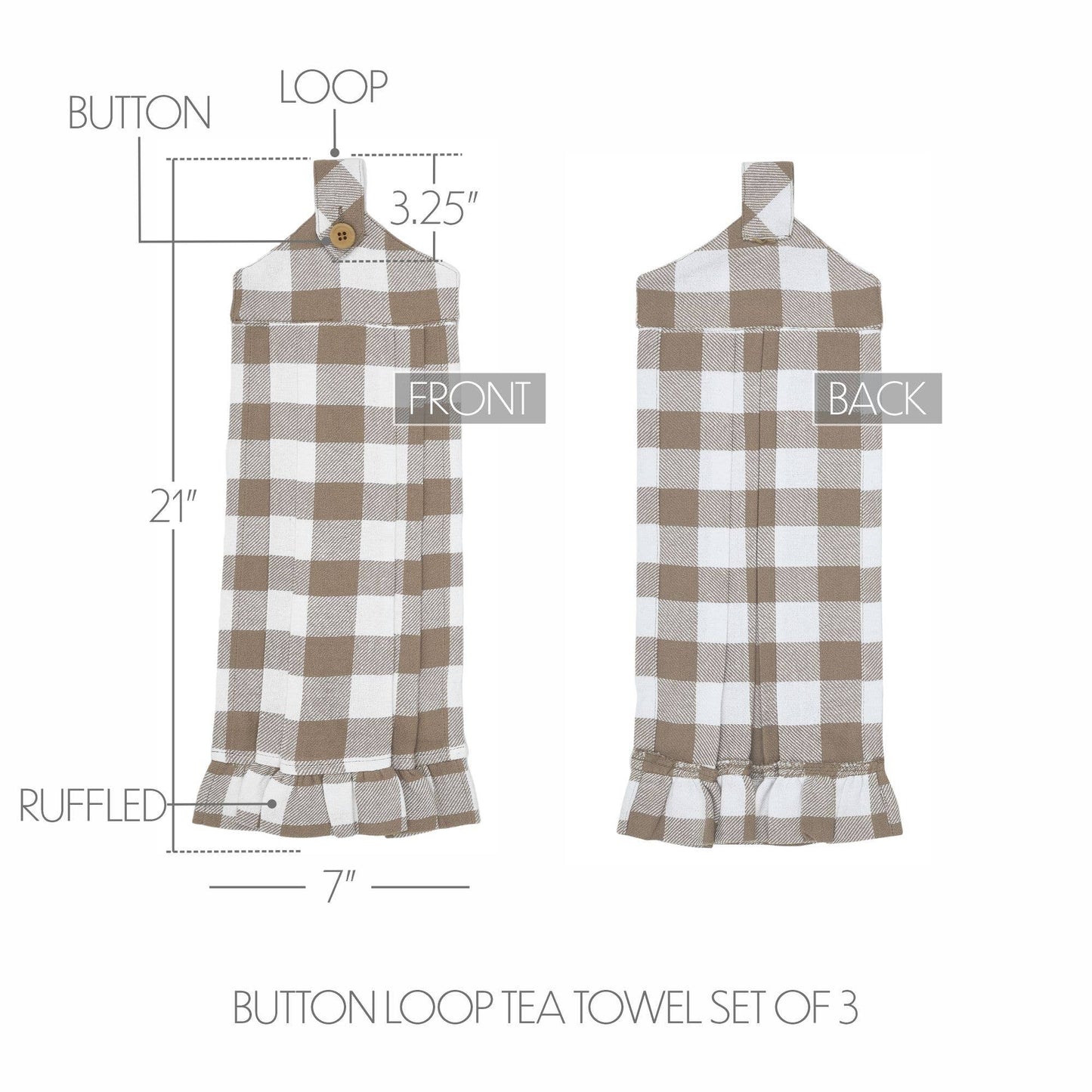 Annie Buffalo Check Portabella Button Loop Tea Towel