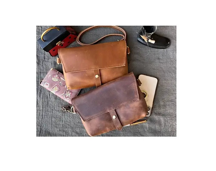 The Madeline genuine leather crossbody: Light Brown