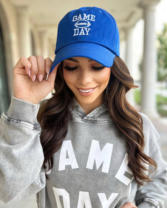 Blue Cotton Embroidered “GAME DAY” Football Cap