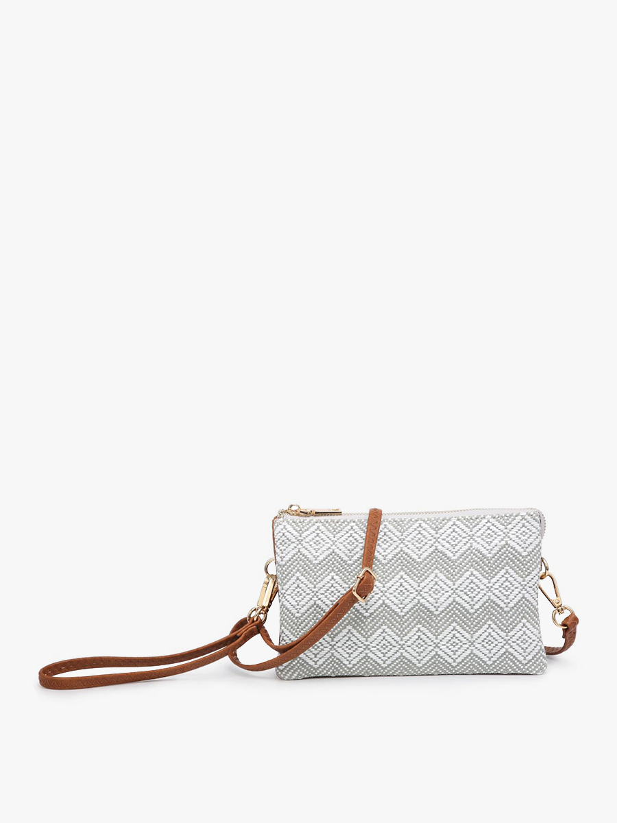 Riley Woven Diamond Pattern Crossbody: Beige