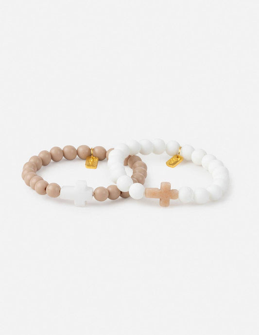 Zion Bracelets: Large / White & Beige