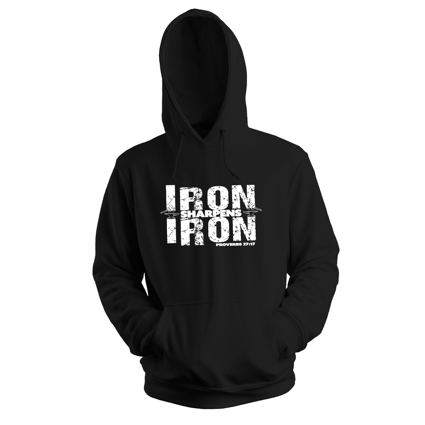 Iron Sharpens Iron Hooded Bible Verse Christian Sweatshirt: Black