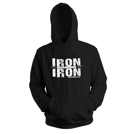 Iron Sharpens Iron Hooded Bible Verse Christian Sweatshirt: Black