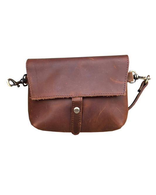 Crazy horse genuine leather crossbody: Brown