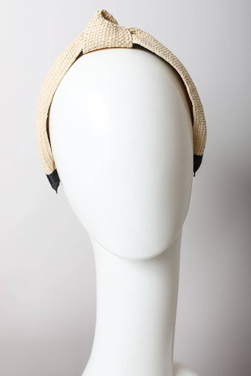 Boho Straw Rattan Knotted Headband: Ivory