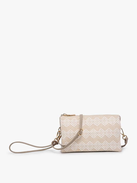 Riley Woven Diamond Pattern Crossbody: Beige