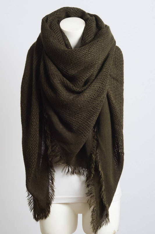 Open Weave Square Scarf : Olive