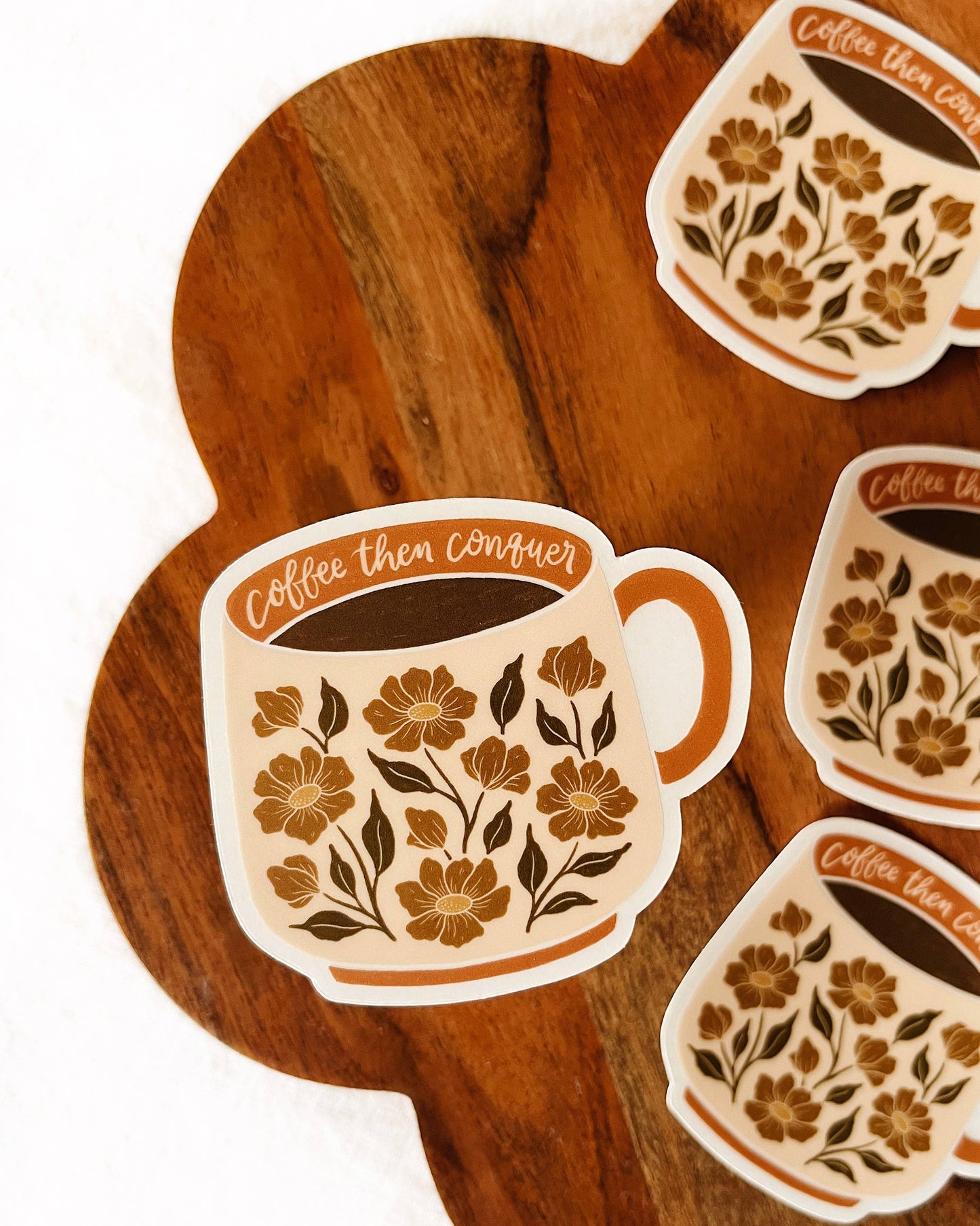 Coffee Lovers Mug Floral Vinyl Sticker Clear Background
