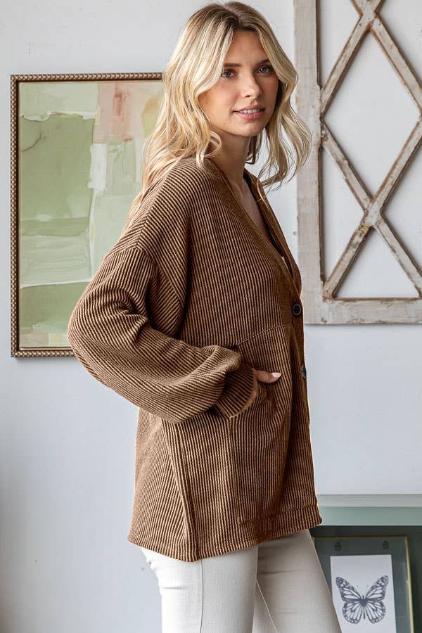 Ribbed Cardigan - Chestnut Brown
