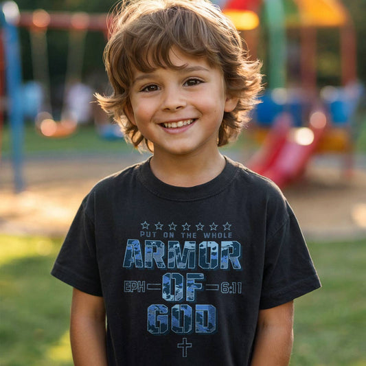 Kids T-Shirt Armor of God Camo: Black
