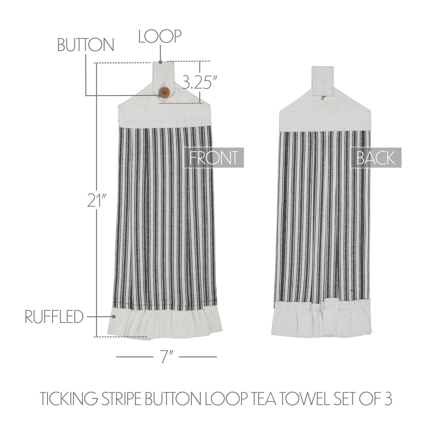 Sawyer Mill Black Ticking Stripe Button Loop Tea Towel